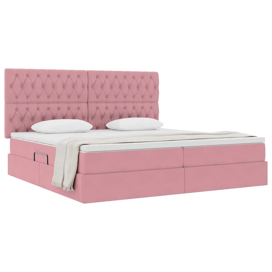 Lit avec rangement et matelas Rose 200 x 200 cm Velours - 3