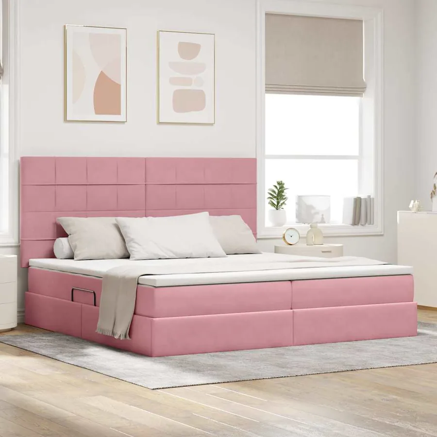 Lit de rangement LED avec matelas Rose 200 x 200 cm Velours