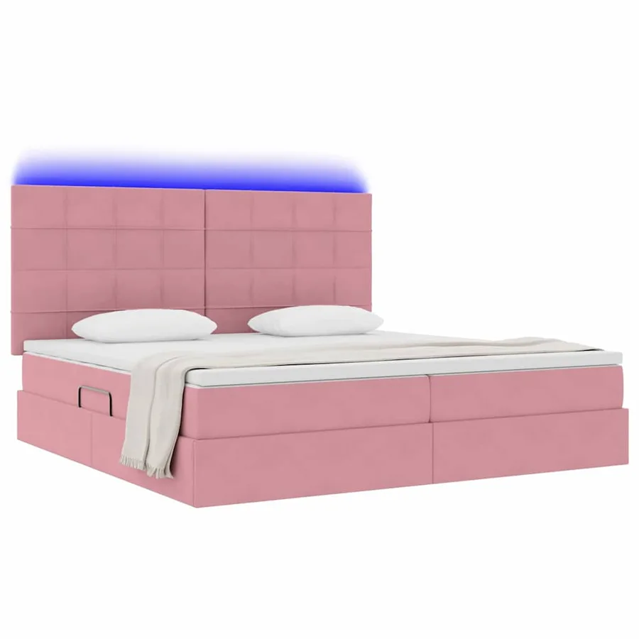 Lit de rangement LED avec matelas Rose 200 x 200 cm Velours - 3