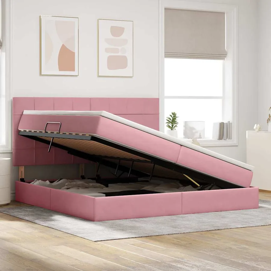 Lit de rangement LED avec matelas Rose 200 x 200 cm Velours - 4