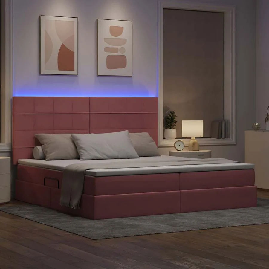 Lit de rangement LED avec matelas Rose 200 x 200 cm Velours - 5