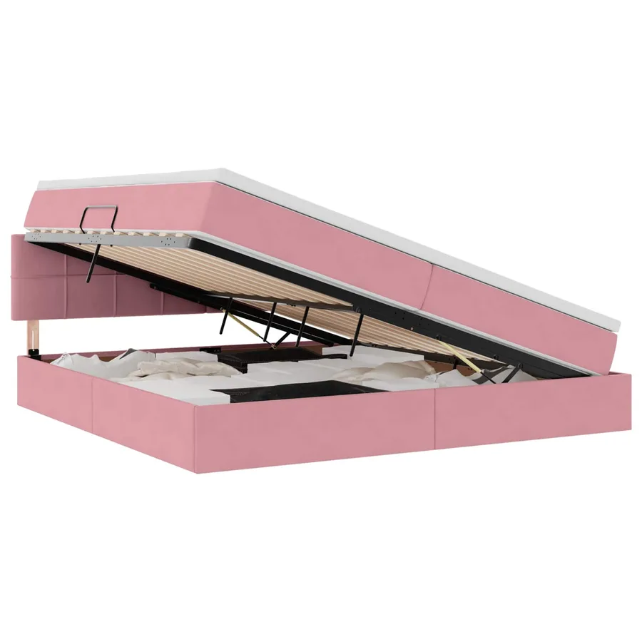 Lit de Rangement avec matelas Rose 200 x 200 cm Velours - 2