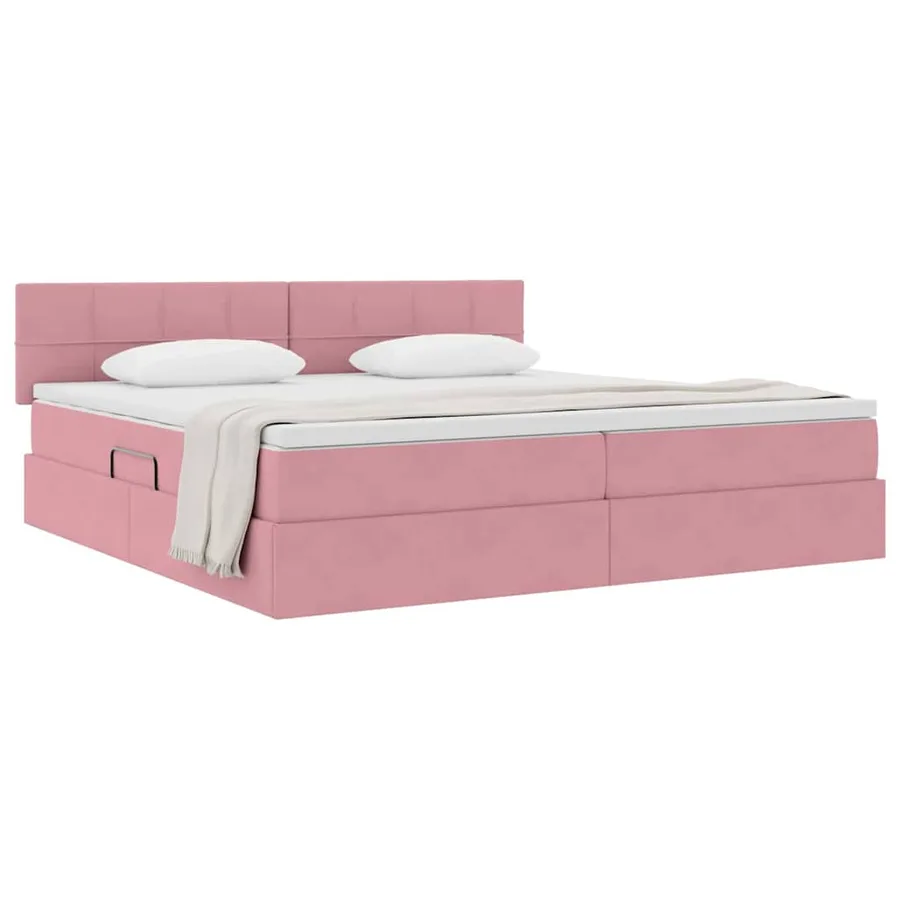 Lit de Rangement avec matelas Rose 200 x 200 cm Velours - 3