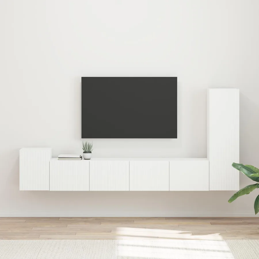 Ensemble meuble TV Montage mural 3 pcs Blanc Bois d'ingénierie