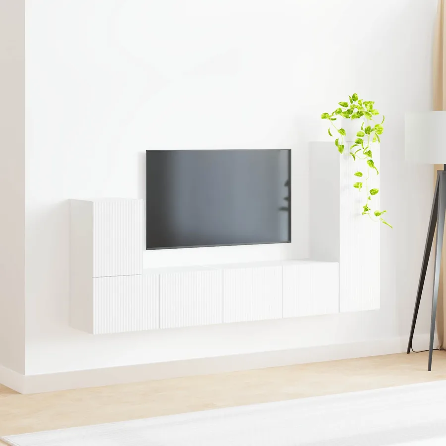 Ensemble meuble TV Montage mural 3 pcs Blanc Bois d'ingénierie - 4