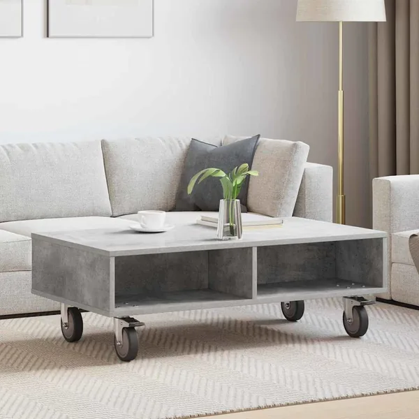 Table d'appoint avec roues Gris béton 90 x 50 x 30 cm