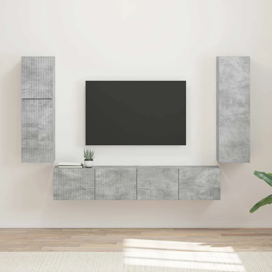 Ensemble meuble TV 4 pcs Gris béton Bois d'ingénierie
