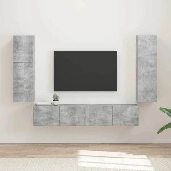 Ensemble meuble TV 4 pcs Gris béton Bois d'ingénierie