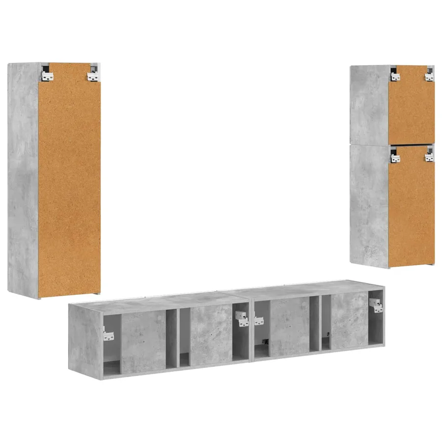 Ensemble meuble TV 4 pcs Gris béton Bois d'ingénierie - 10
