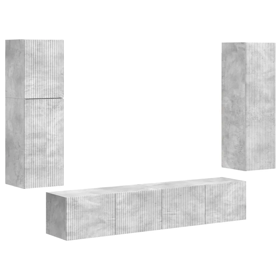 Ensemble meuble TV 4 pcs Gris béton Bois d'ingénierie - 2