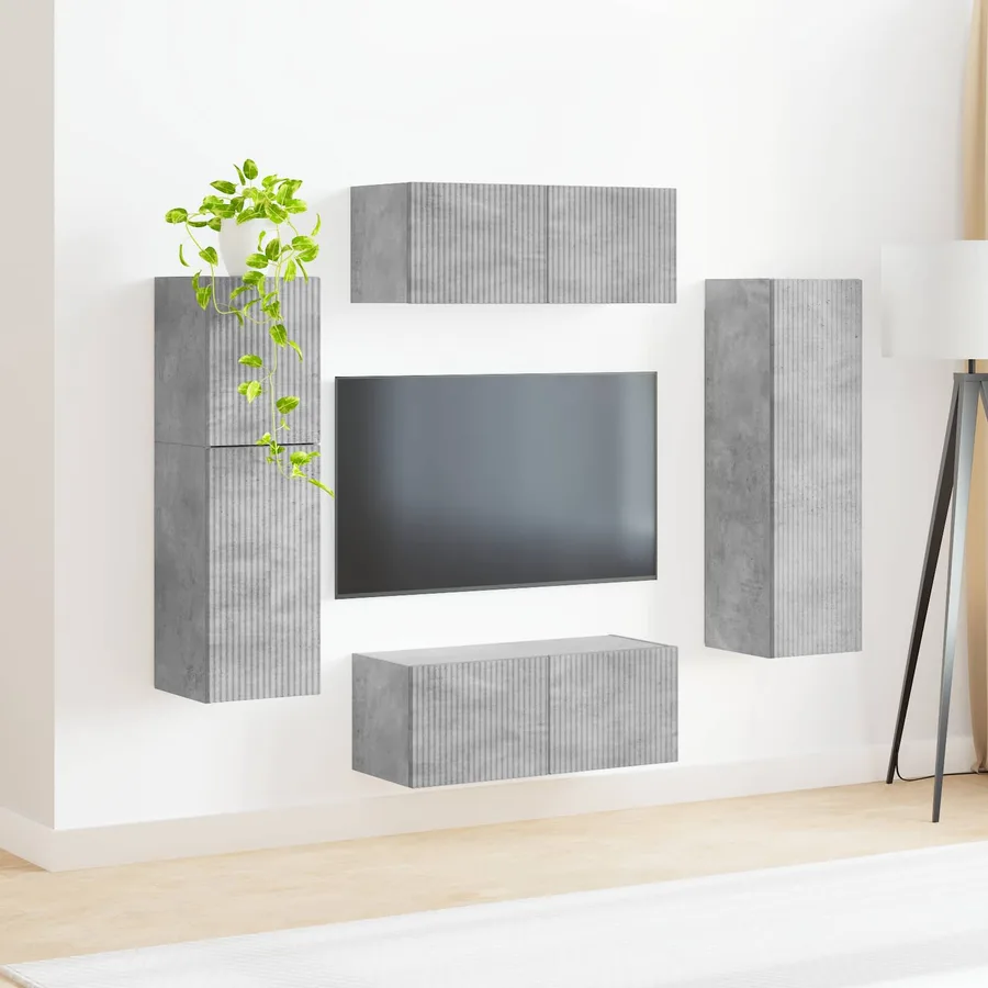 Ensemble meuble TV 4 pcs Gris béton Bois d'ingénierie - 4
