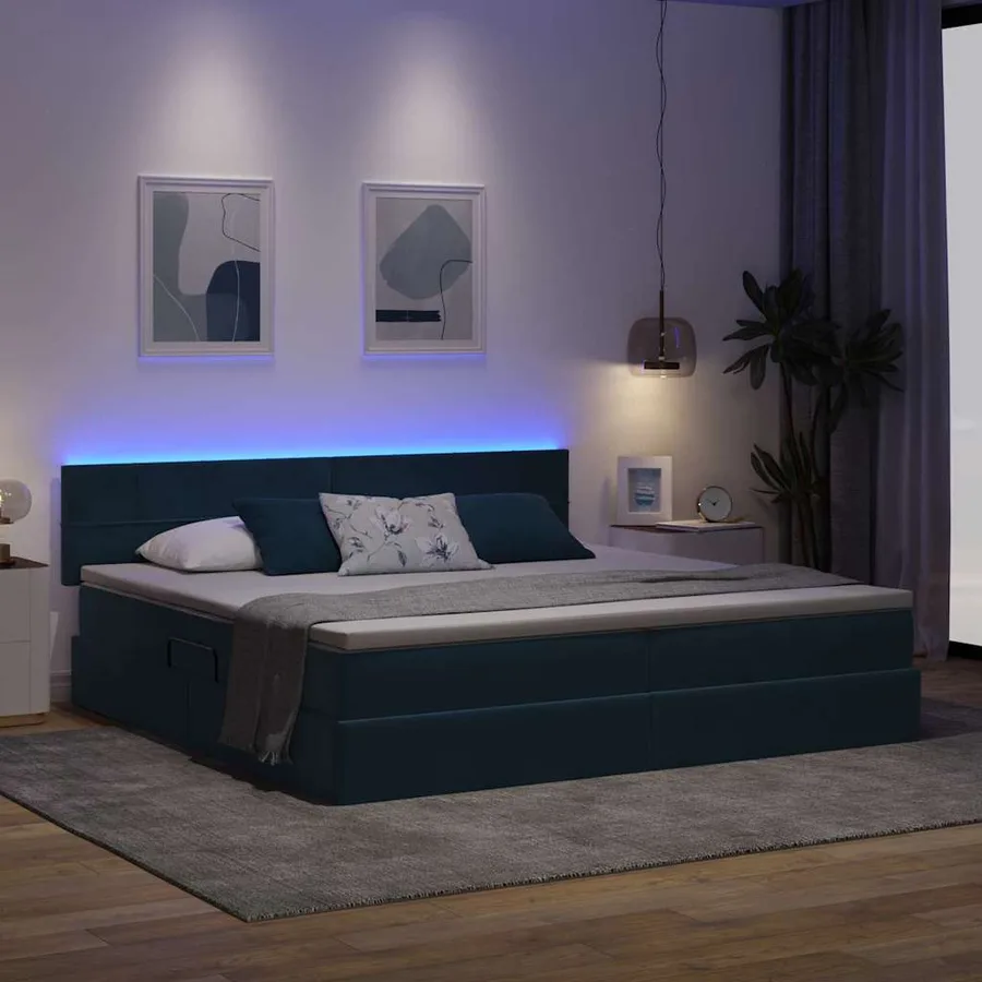 Lit de rangement LED avec matelas Bleu foncé 200 x 200 cm - 5