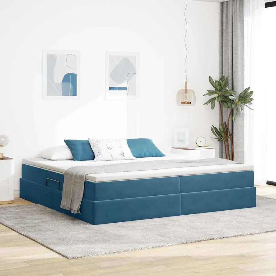 Lit avec rangement et matelas Bleu foncé 200 x 200 cm Velours