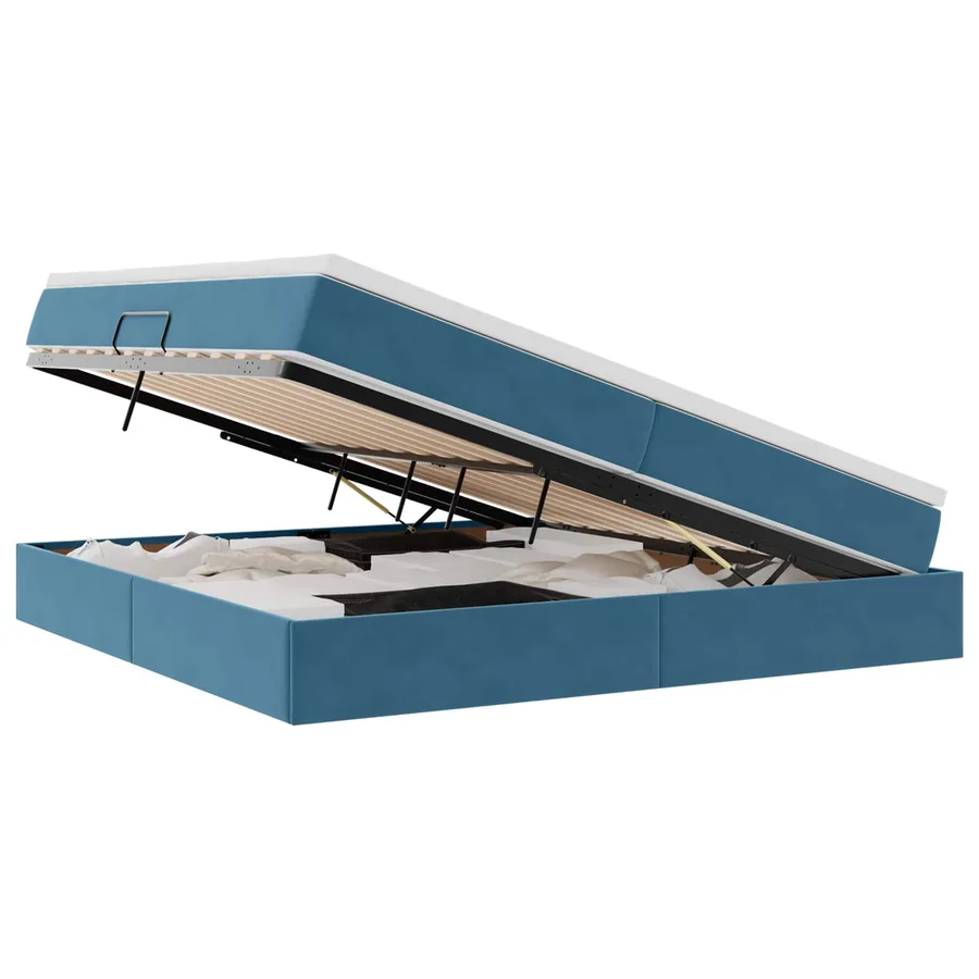 Lit avec rangement et matelas Bleu foncé 200 x 200 cm Velours - 2