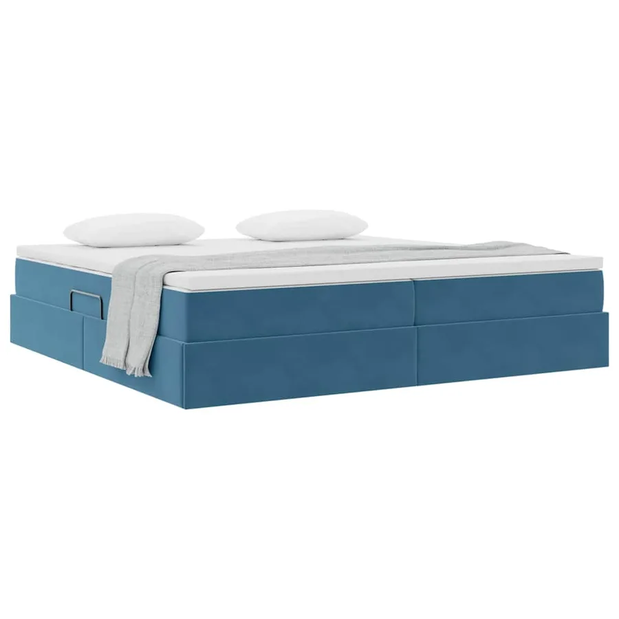 Lit avec rangement et matelas Bleu foncé 200 x 200 cm Velours - 3