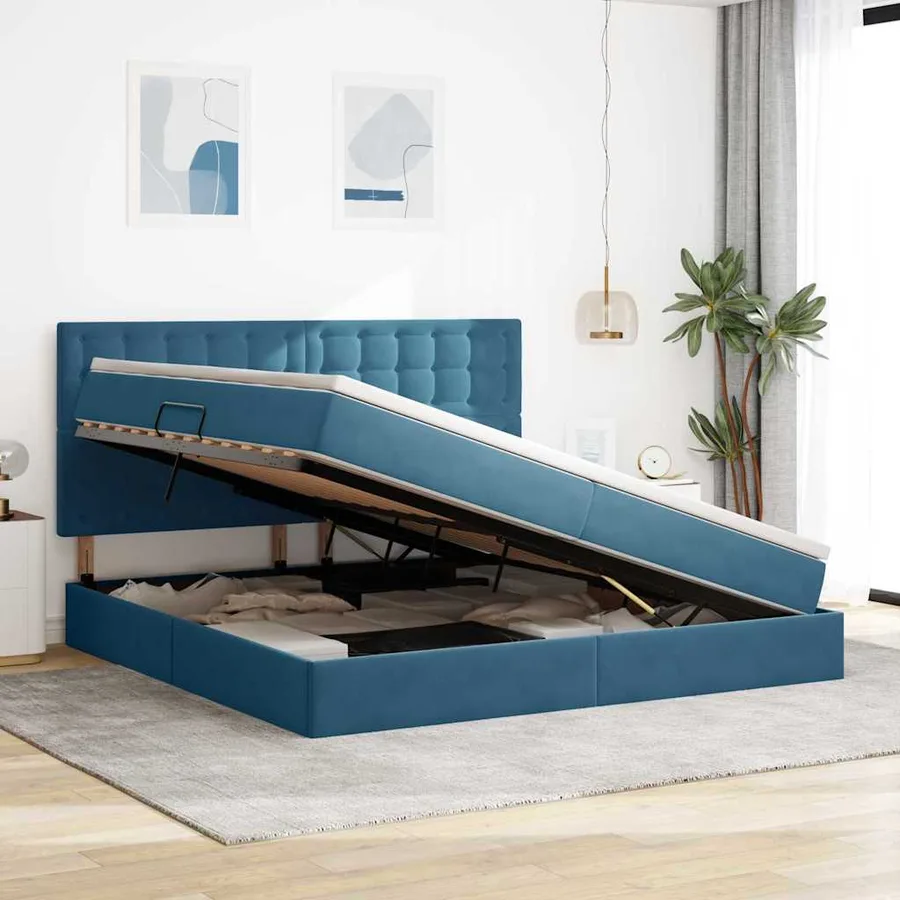 Lit de rangement LED avec matelas Bleu foncé 200 x 200 cm - 4
