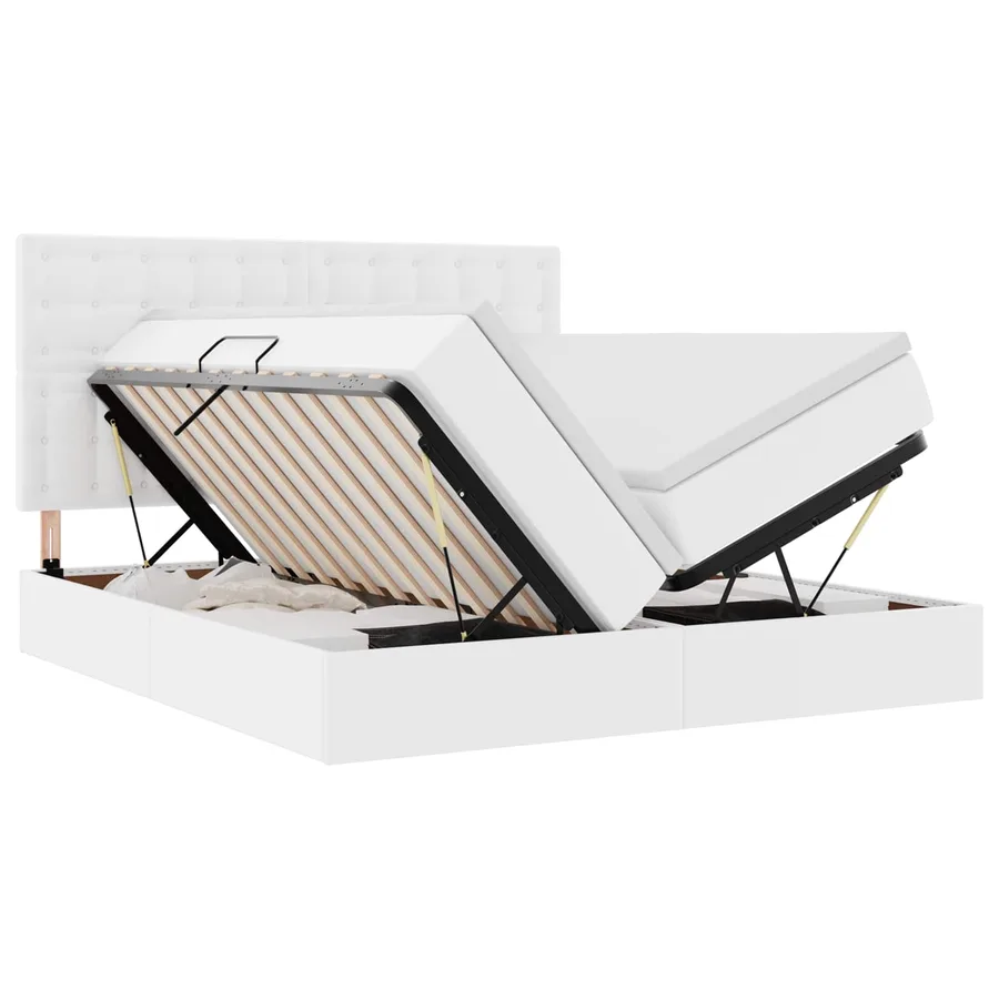 Lit avec rangement et LED Blanc pur 200 x 200 cm Simili cuir - 2