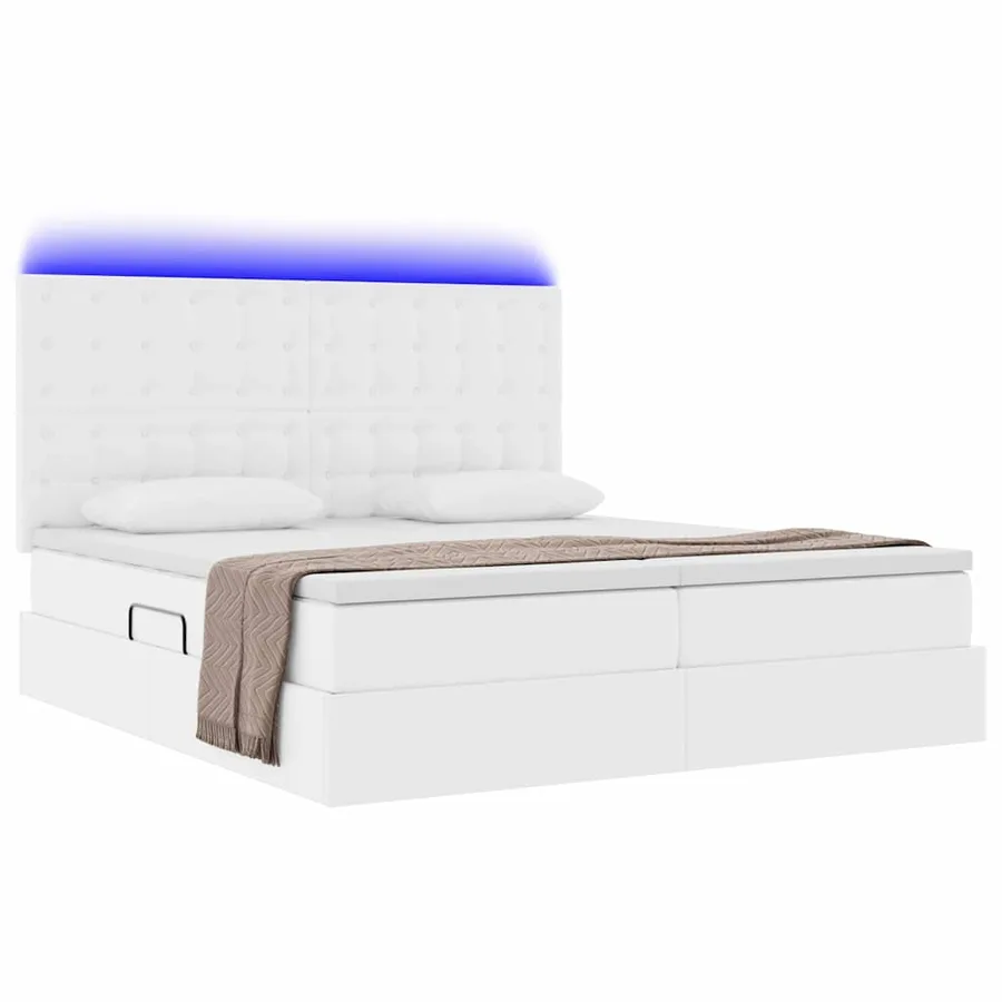 Lit avec rangement et LED Blanc pur 200 x 200 cm Simili cuir - 3
