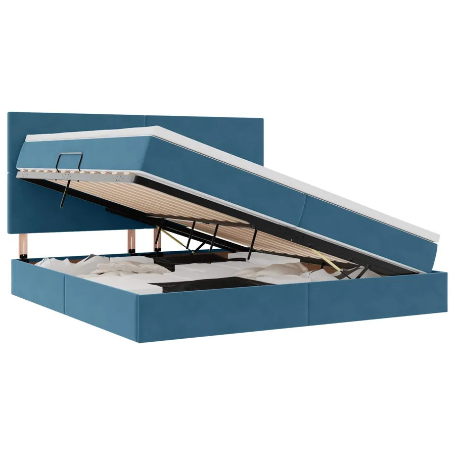 Lit avec rangement et matelas Bleu foncé 200 x 200 cm Velours - 2