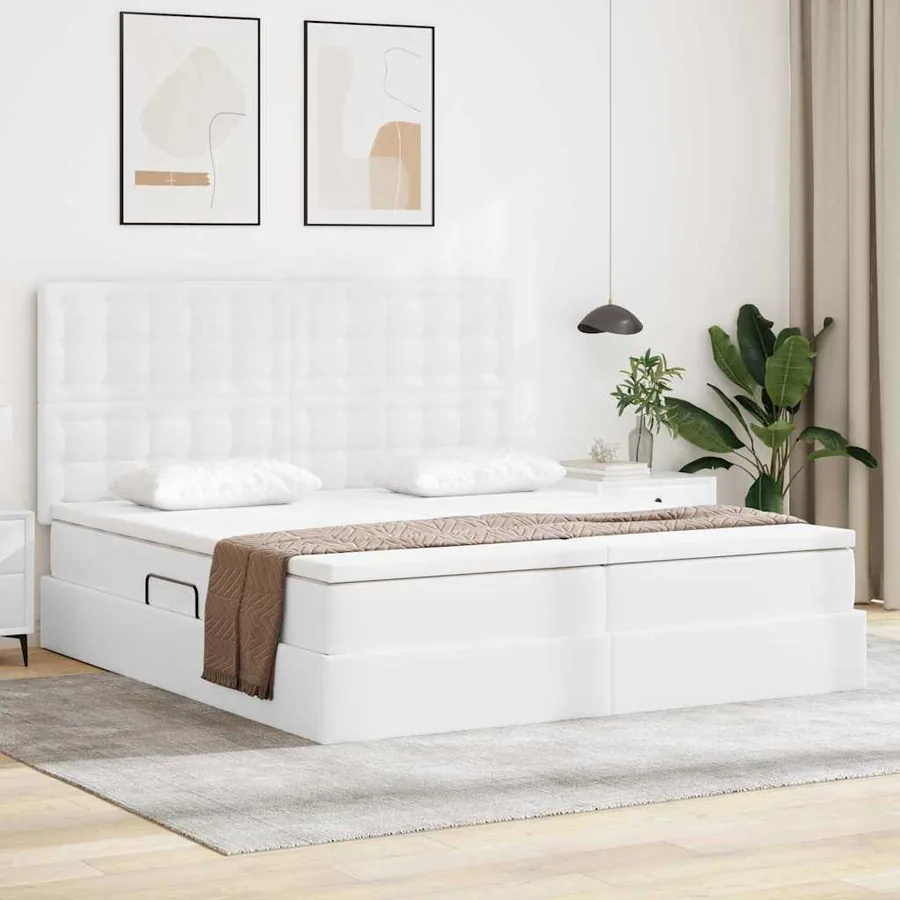 Lit avec rangement et matelas Blanc pur 200 x 200 cm