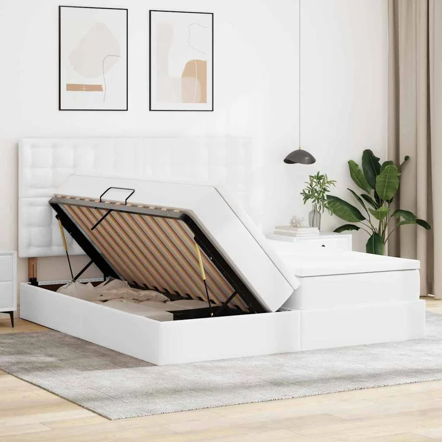 Lit avec rangement et matelas Blanc pur 200 x 200 cm - 3