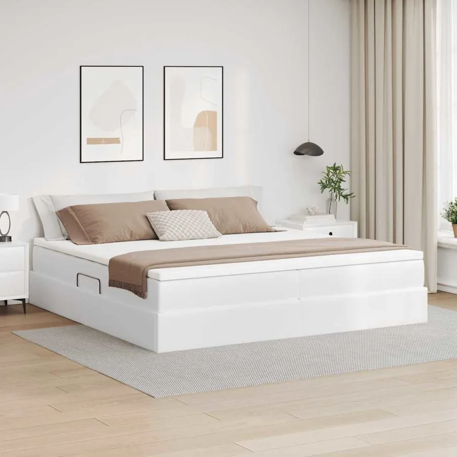 Lit avec rangement et matelas Blanc 200 x 200 cm Simili cuir