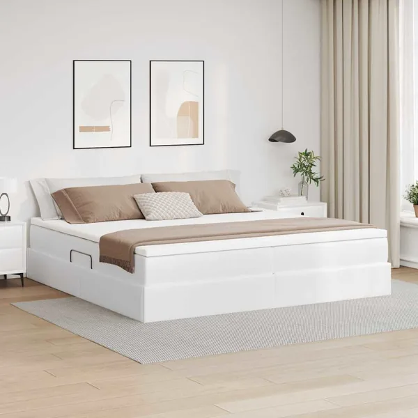 Lit avec rangement et matelas Blanc 200 x 200 cm Simili cuir