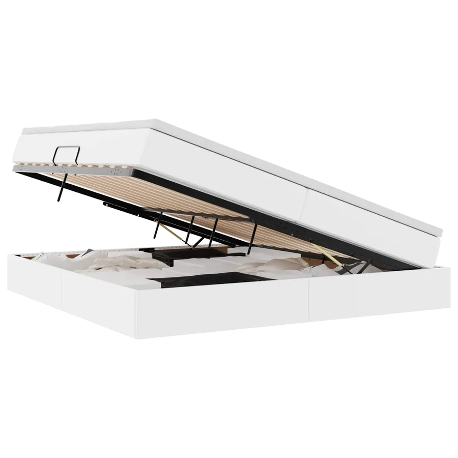 Lit avec rangement et matelas Blanc 200 x 200 cm Simili cuir - 2