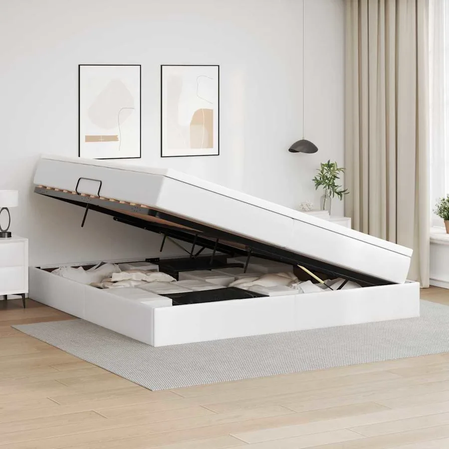 Lit avec rangement et matelas Blanc 200 x 200 cm Simili cuir - 4