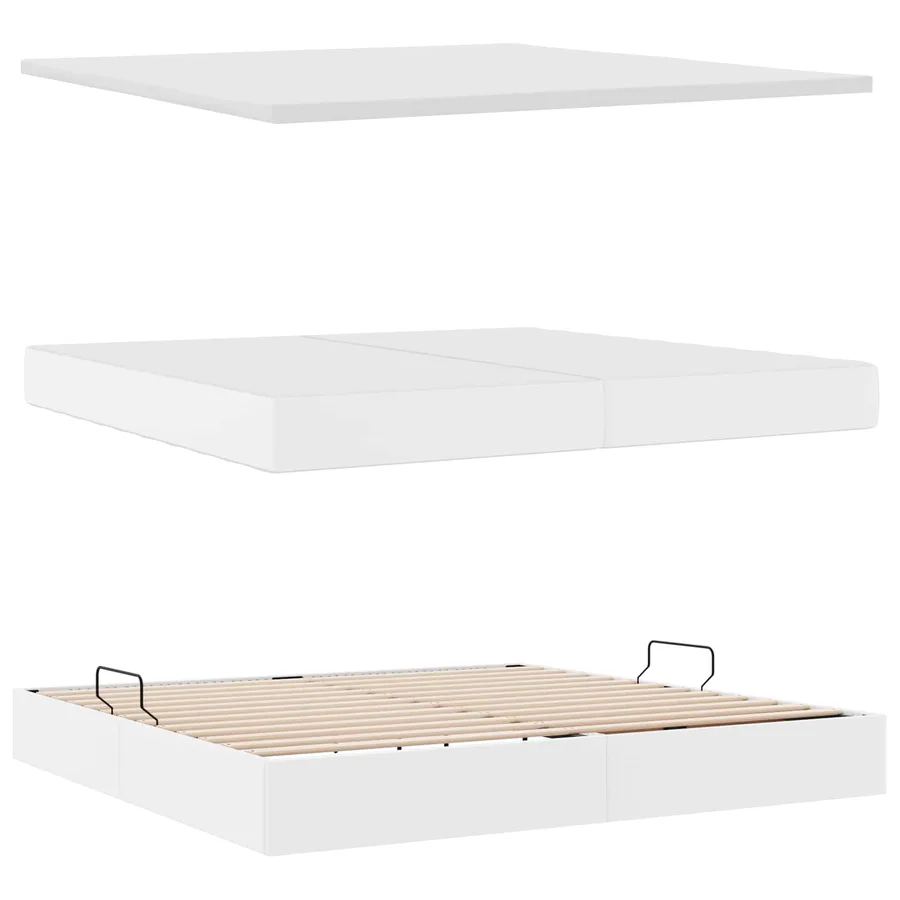 Lit avec rangement et matelas Blanc 200 x 200 cm Simili cuir - 7