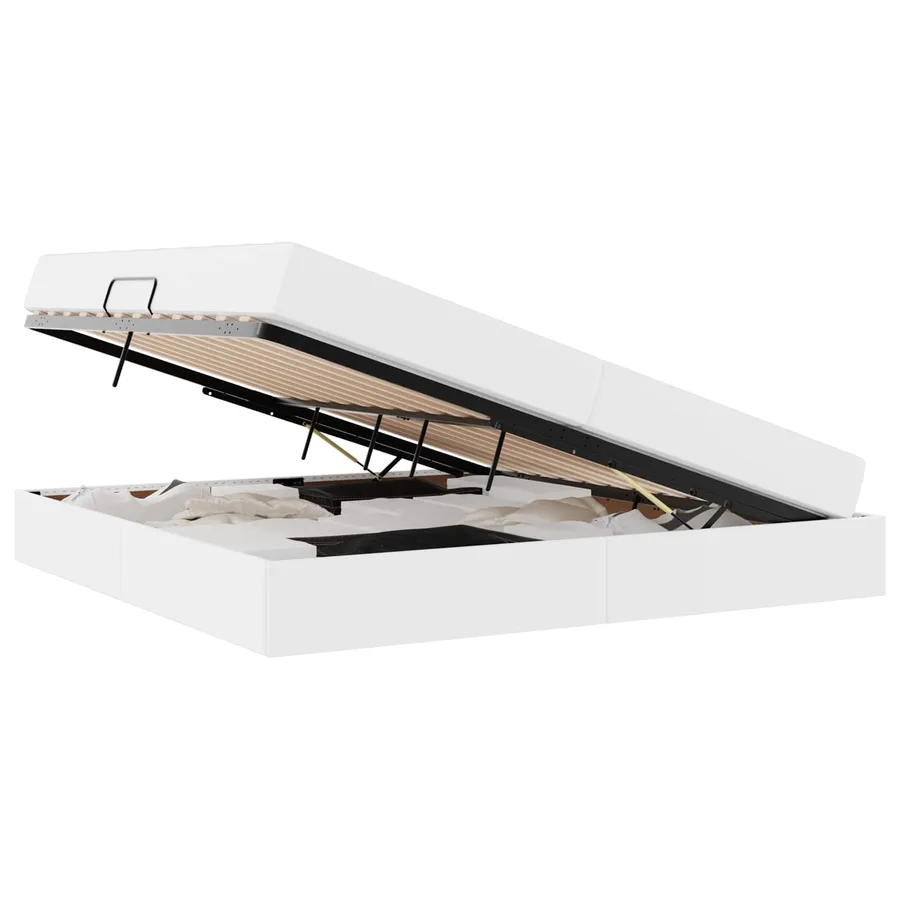 Lit avec rangement et matelas avec matelas 2 pcs Blanc Cuir - 2