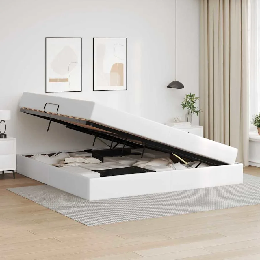 Lit avec rangement et matelas avec matelas 2 pcs Blanc Cuir - 4