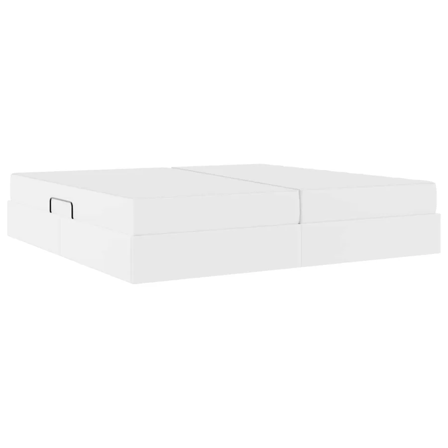 Lit avec rangement et matelas avec matelas 2 pcs Blanc Cuir - 8