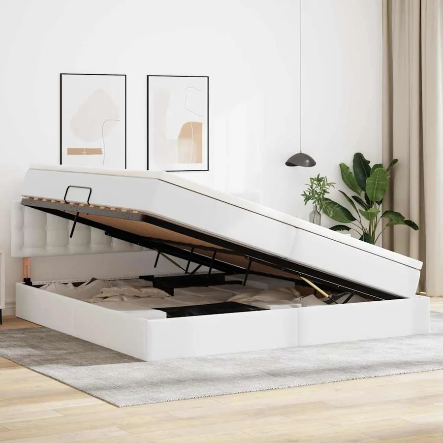 Lit avec rangement et LED avec matelas Gris clair 200 x 200 cm - 4