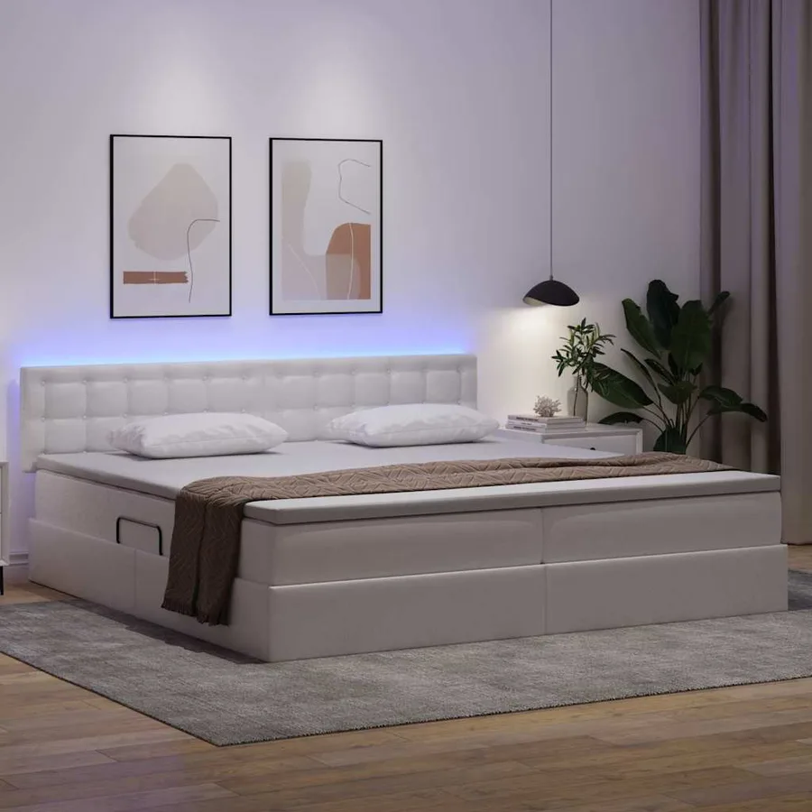 Lit avec rangement et LED avec matelas Gris clair 200 x 200 cm - 5