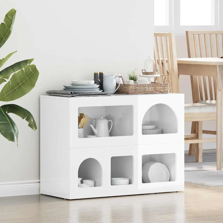 Buffet ELST Blanc brillant 80,5 x 35 x 59 cm Bois d'ingénierie