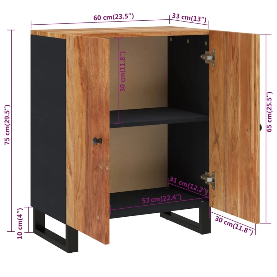Buffet 60x33x75 cm Bois massif d'acacia - 9