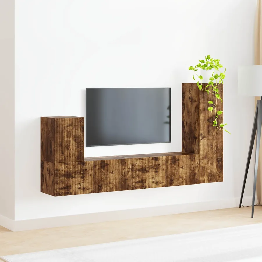 Ensemble meuble TV 3 pcs Chêne fumé Bois d'ingénierie - 4