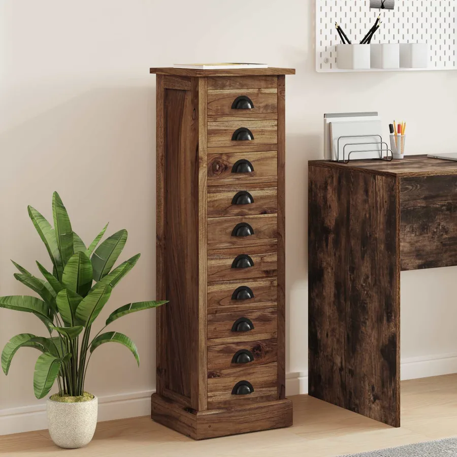 Commode Naturel 35 x 30 x 110 cm Bois de teck massif - 4