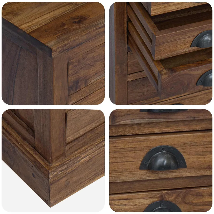 Commode Naturel 35 x 30 x 110 cm Bois de teck massif - 9