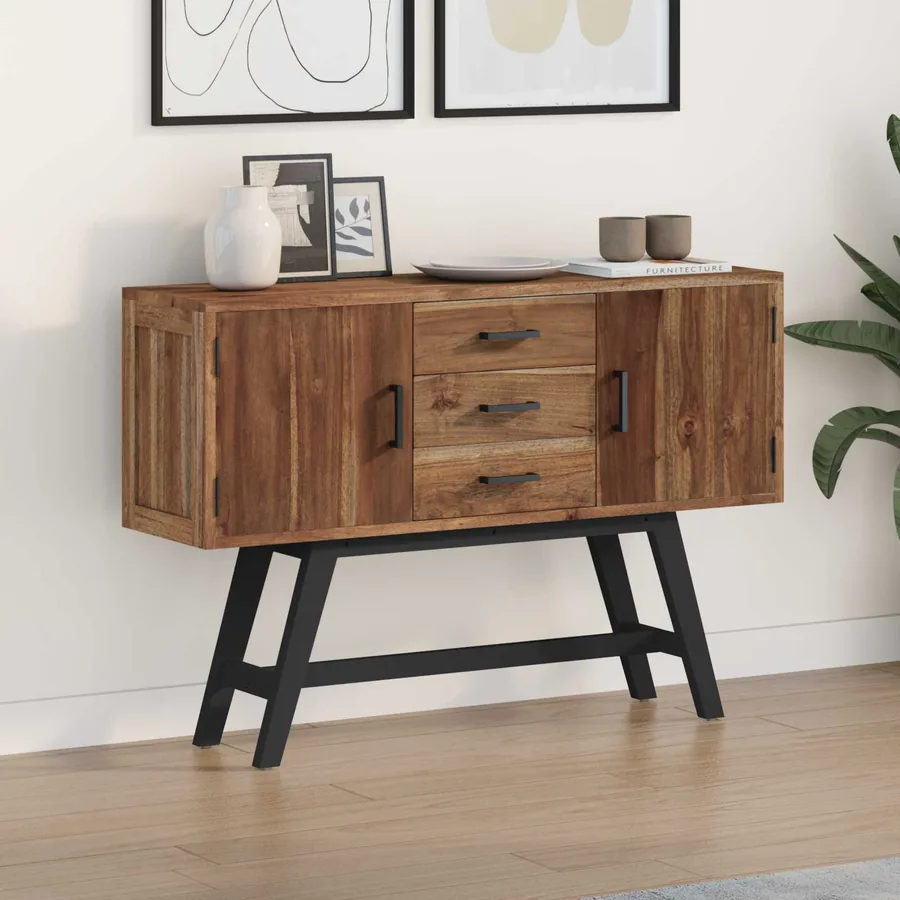 Meuble TV Naturel 110 x 30 x 75 cm Bois de teck massif