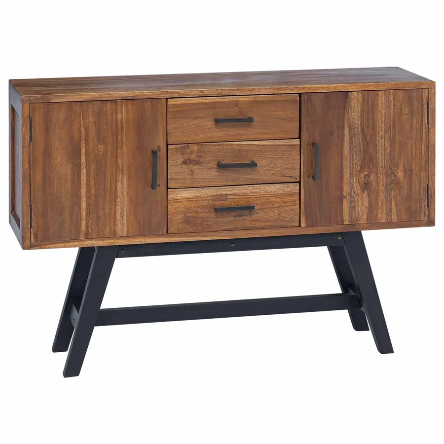 Meuble TV Naturel 110 x 30 x 75 cm Bois de teck massif - 2