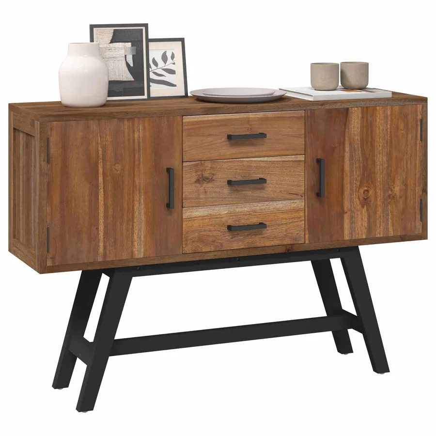 Meuble TV Naturel 110 x 30 x 75 cm Bois de teck massif - 3