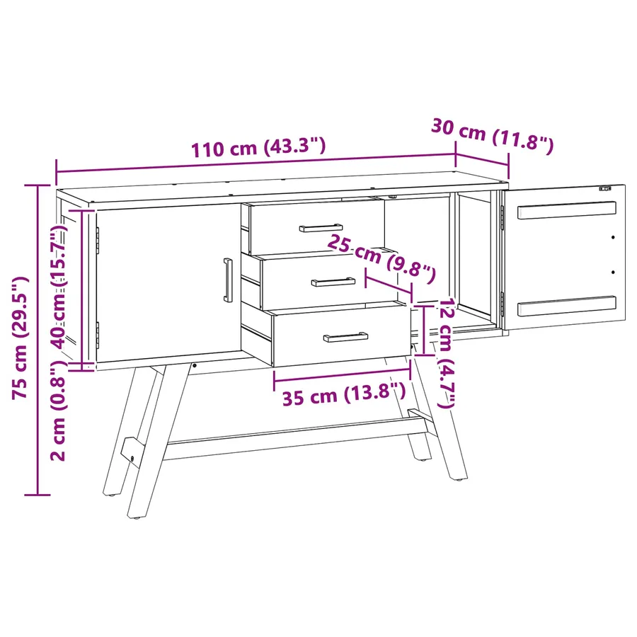 Meuble TV Naturel 110 x 30 x 75 cm Bois de teck massif - 8
