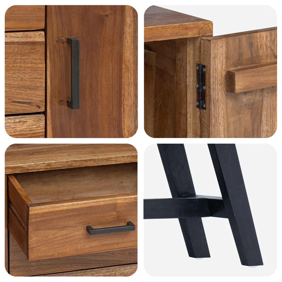 Meuble TV Naturel 110 x 30 x 75 cm Bois de teck massif - 9
