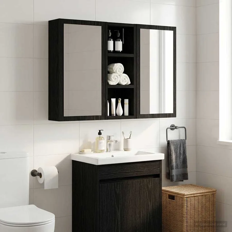 Armoire murale de salle de bain Chêne Noir 20 x 10 x 50 cm