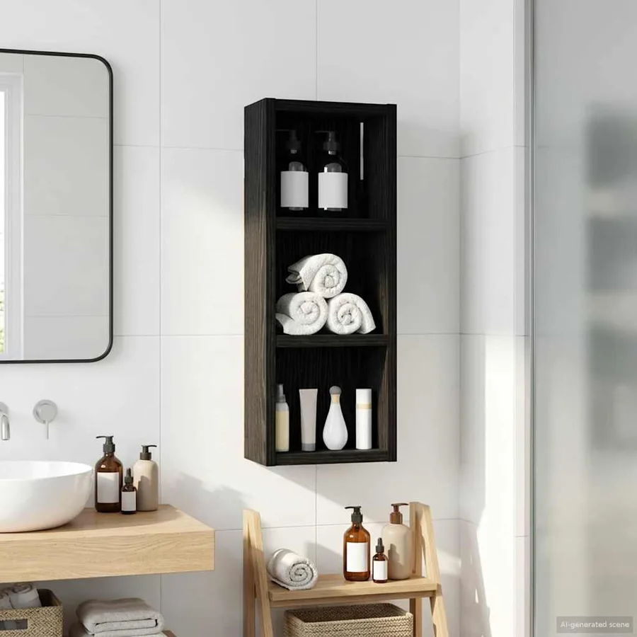 Armoire murale de salle de bain Chêne Noir 20 x 10 x 50 cm - 4