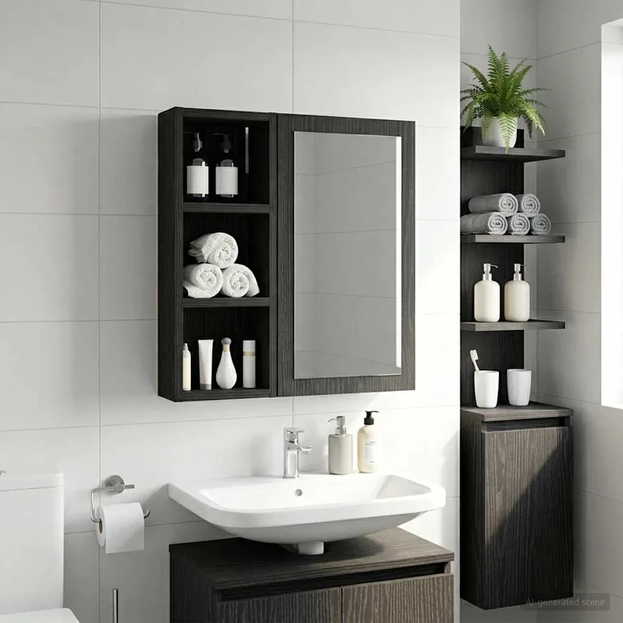 Armoire murale de salle de bain Chêne Noir 20 x 10 x 50 cm - 5