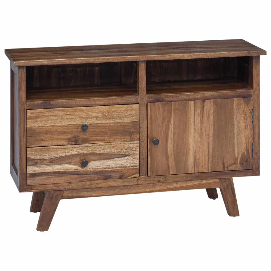 Buffet avec tiroir Naturel 100 x 30 x 68 cm Bois de teck massif - 2
