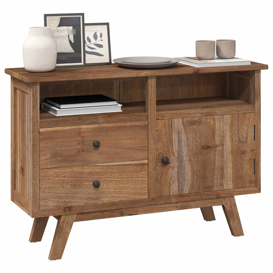 Buffet avec tiroir Naturel 100 x 30 x 68 cm Bois de teck massif - 3